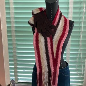 This is a cozy scarf and glove set